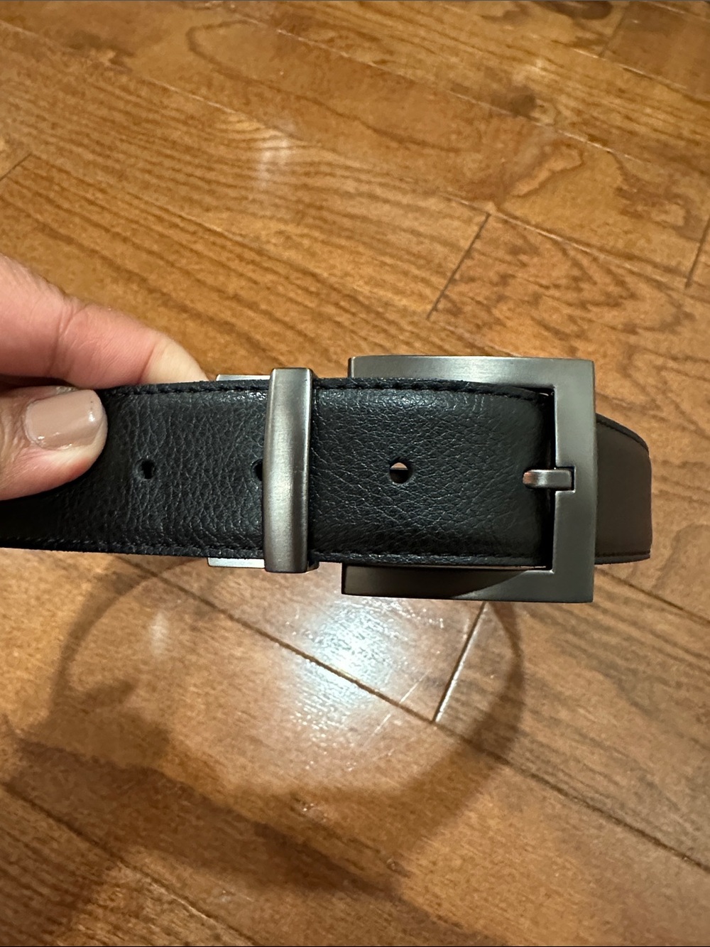 Classic Black and brown faux Leather reversible belt with Gunmetal Buckle - Picture 2 of 7